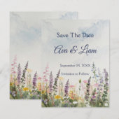 Rustieke Wilde Bloemenweide | Boho Waterverf Save The Date (Voorkant / Achterkant)
