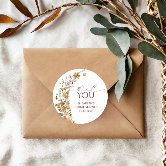 Rustieke Wilde Bloemenweide Bruidsdouche  Ronde Sticker