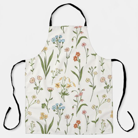 Rustieke Wilde Bloemenweide Handgetekend Meerkleur Schort (Voorkant)