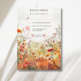 Rustieke Wilde Bloemenweide Herfst Bruiloft RSVP Kaartje