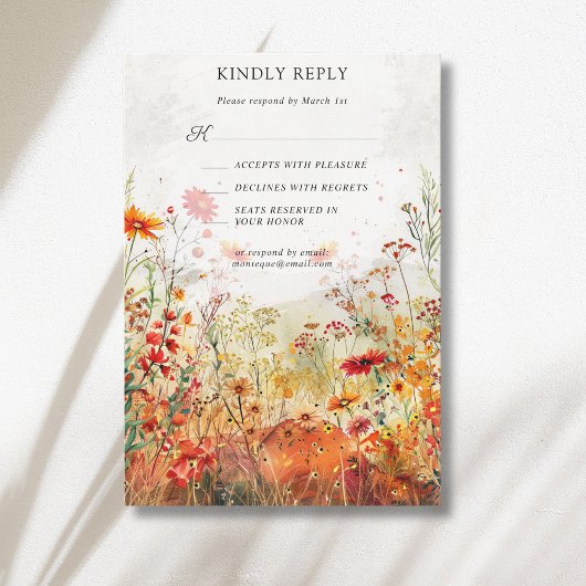 Rustieke Wilde Bloemenweide Herfst Bruiloft RSVP Kaartje