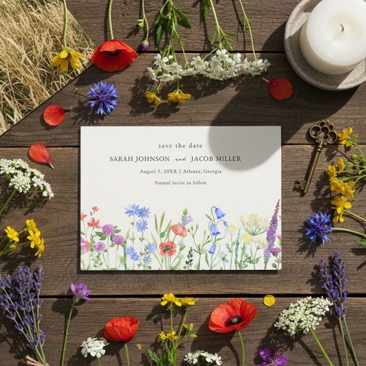 Rustieke Wilde Bloemenweide Trouwfoto Save The Date
