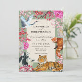 rustieke Wilde Dieren bloemenbruiloft Kaart (Staand voorkant)