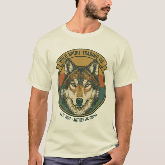 Rustieke Wilde Geest Wolf Vintage Badge T-shirt (Voorkant)