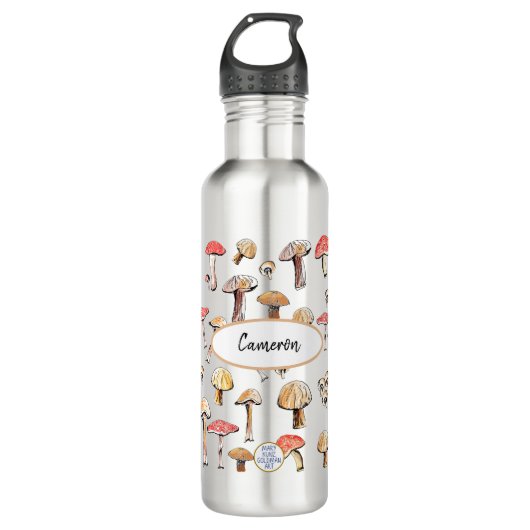 Rustieke wilde paddestoel met de hand geïllustreer waterfles  (Voorkant)