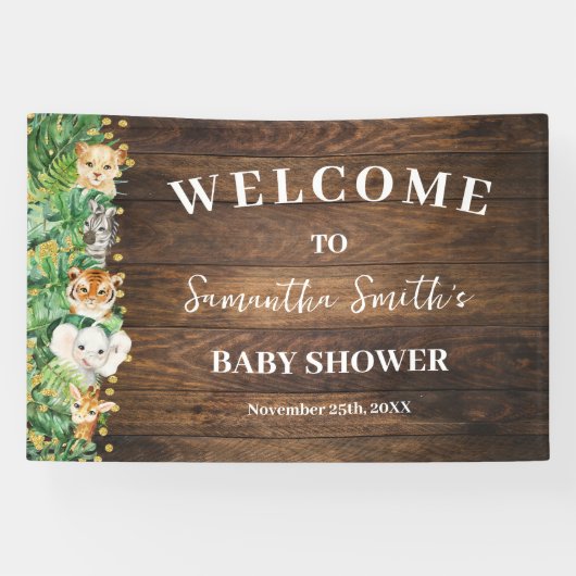 Rustieke Wilde Safari Welkom Baby Shower Vlag Spandoek (Horizontaal)