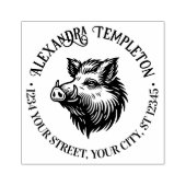 Rustieke Wilde Zwijn Kop Naam Retouradres #1P Rubberstempel (Afrduk)