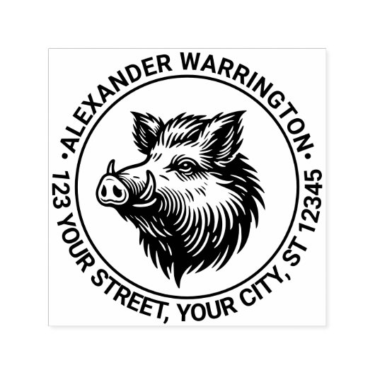 Rustieke Wilde Zwijn Kop Naam Retouradres Zelfinktende Stempel (Design)