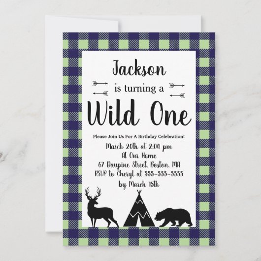 Rustieke Wilderness & Dier Plaid Wild Een Verjaard Kaart (Voorkant)