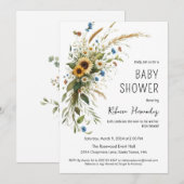 Rustieke Wildflower Baby shower Invitation Kaart (Voorkant / Achterkant)