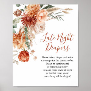 Rustieke Wildflower Baby shower Late Night Luiers Poster