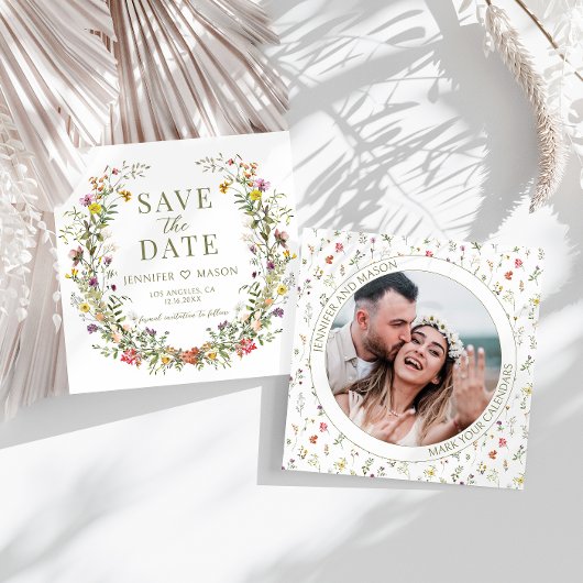 Rustieke wildflower Bewaar de Date foto uitnodigin