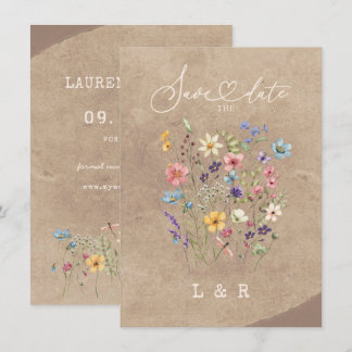 Rustieke Wildflower Bewaar de datum Geen Foto Brui Notitiekaartje