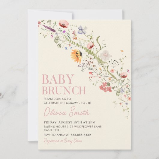 Rustieke Wildflower Bloemen Baby Brunch Baby showe Kaart (Voorkant)