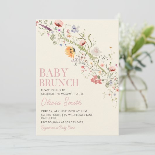 Rustieke Wildflower Bloemen Baby Brunch Baby showe Kaart (Staand voorkant)