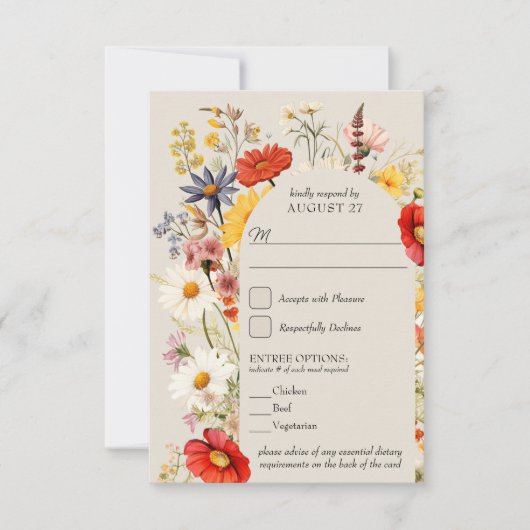Rustieke Wildflower Bloemen Bruiloft en Entree Opt RSVP Kaartje (Voorkant)
