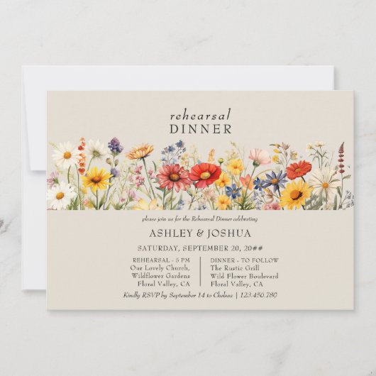 Rustieke Wildflower Bloemen Bruiloft repetitie din Kaart (Voorkant)