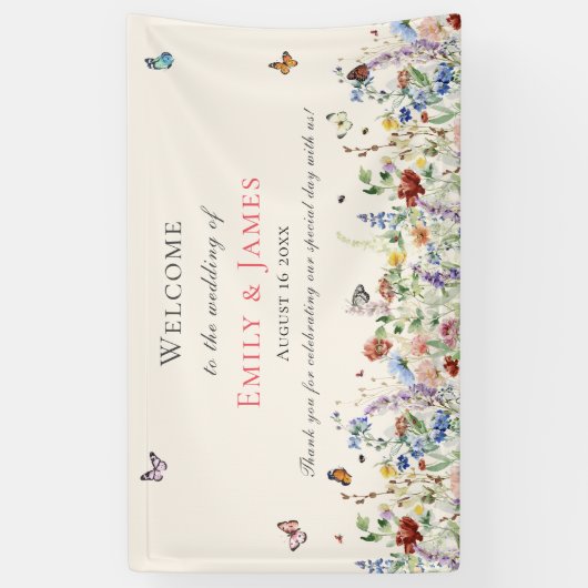 Rustieke Wildflower Bloemen Bruiloft Welkom Spandoek (Verticaal)