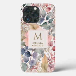 Rustieke Wildflower Bloemen Waterverf Monogram Naa Case-Mate iPhone Case