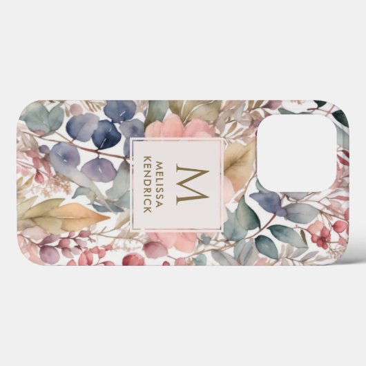 Rustieke Wildflower Bloemen Waterverf Monogram Naa Case-Mate iPhone Case (Achterkant (horizontaal))