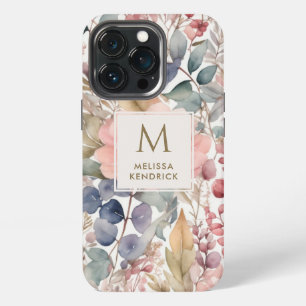 Rustieke Wildflower Bloemen Waterverf Monogram Naa iPhone 13 Pro Hoesje