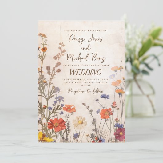 Rustieke Wildflower bloemenbruiloft Kaart (Staand voorkant)