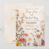 Rustieke Wildflower bloemenbruiloft Kaart (Voorkant / Achterkant)
