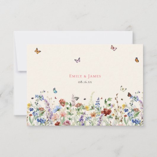 Rustieke Wildflower bloemenbruiloft RSVP Kaartje (Achterkant)