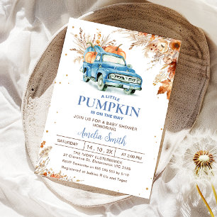 Rustieke Wildflower Blue Pumpkin Truck Baby shower Kaart