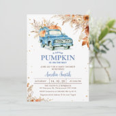 Rustieke Wildflower Blue Pumpkin Truck Baby shower Kaart (Staand voorkant)