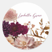 Rustieke Wildflower Blush & Bourgogne Ronde Bruid Ronde Sticker (Voorkant)