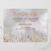 Rustieke Wildflower Boho Garden Red de datum Folie Feestdagen Briefkaart (Voorkant)