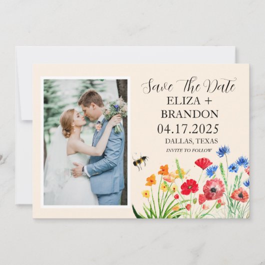 Rustieke Wildflower Boho Waterverf Bloemen Foto Save The Date (Voorkant)