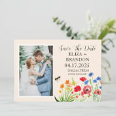 Rustieke Wildflower Boho Waterverf Bloemen Foto Save The Date (Staand voorkant)