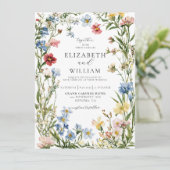 Rustieke Wildflower Boho Waterverf bruiloft Kaart (Staand voorkant)