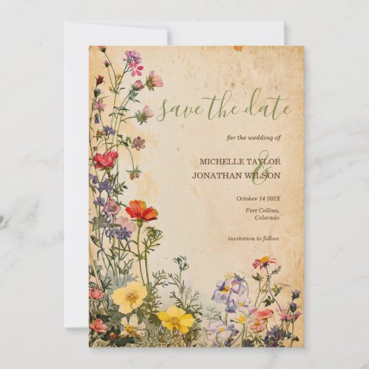  rustieke Wildflower Botanical Save the Date Kaart (Voorkant)