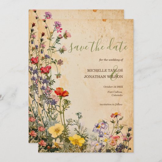  rustieke Wildflower Botanical Save the Date Kaart (Voorkant / Achterkant)