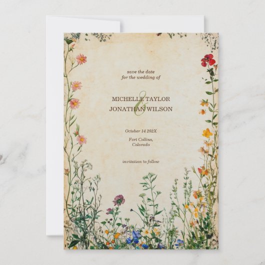 rustieke Wildflower Botanical Save the Date Kaart (Voorkant)