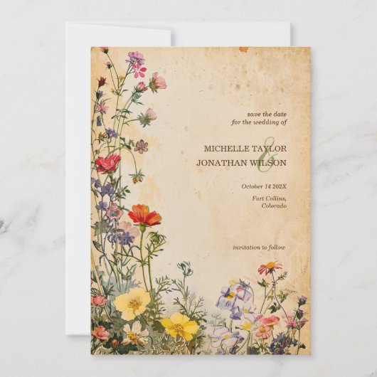  rustieke Wildflower Botanical Save the Date Kaart (Voorkant)
