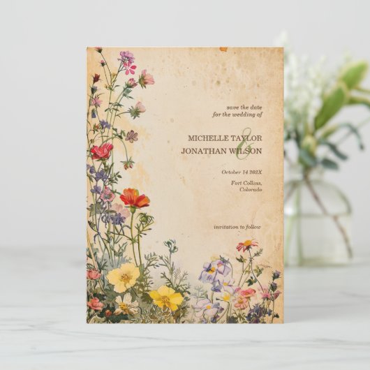 rustieke Wildflower Botanical Save the Date Kaart (Staand voorkant)