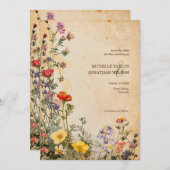  rustieke Wildflower Botanical Save the Date Kaart (Voorkant / Achterkant)