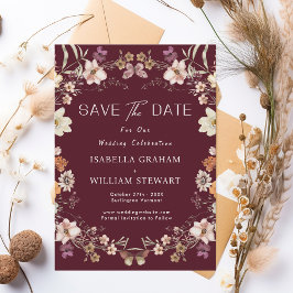 Rustieke Wildflower Bourgondië Boho Save The Date Kaart