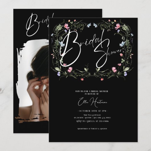 Rustieke Wildflower Bridal Bash Kaart (Voorkant / Achterkant)