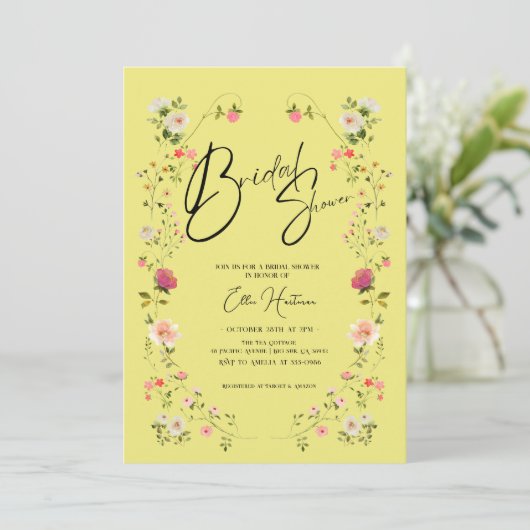 Rustieke Wildflower Bridal Bash Kaart (Staand voorkant)