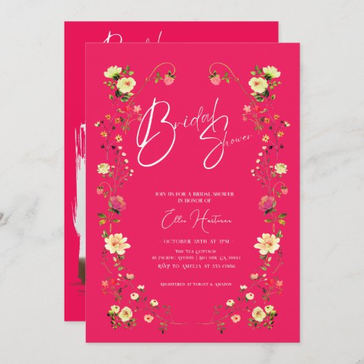 Rustieke Wildflower Bridal Bash Kaart (Voorkant / Achterkant)