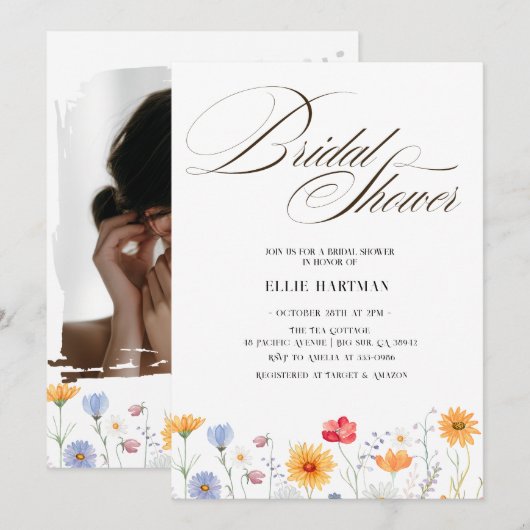 Rustieke Wildflower Bridal Bash Kaart (Voorkant / Achterkant)