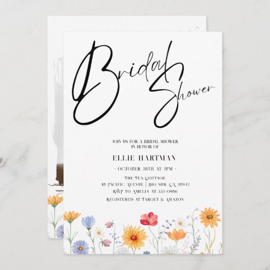 Rustieke Wildflower Bridal Bash Kaart (Voorkant / Achterkant)