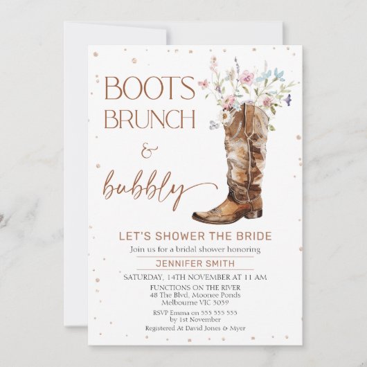 Rustieke Wildflower Brown Boots Vrijgezellenfeest Kaart (Voorkant)