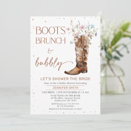 Rustieke Wildflower Brown Boots Vrijgezellenfeest Kaart (Staand voorkant)