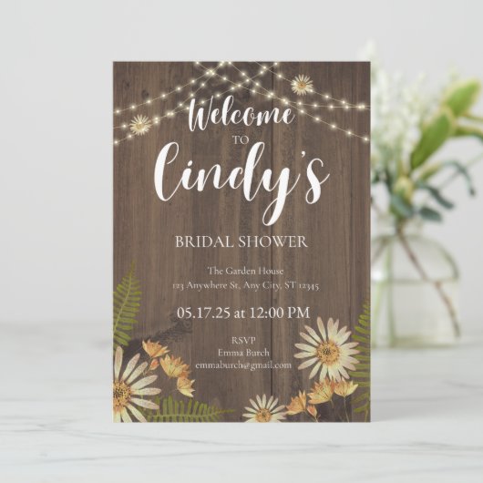 Rustieke Wildflower Bruids Douche Uitnodiging (Staand voorkant)